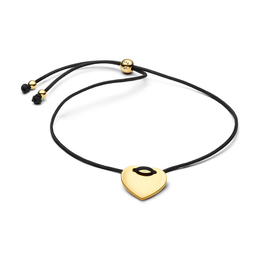 Pandora Gold Engravable Heart Black Cord Slider Bracelet