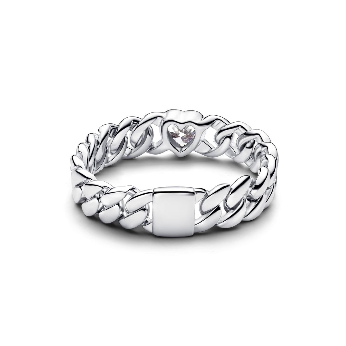 Pandora Silver Heart Cuban Chain Ring