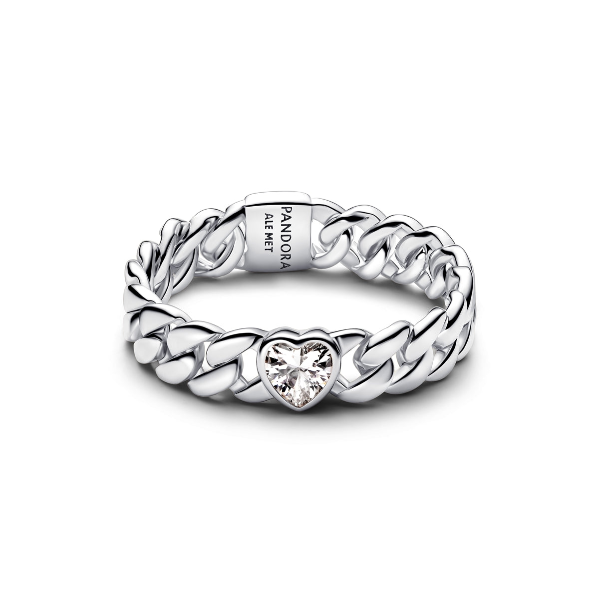 Pandora Silver Heart Cuban Chain Ring