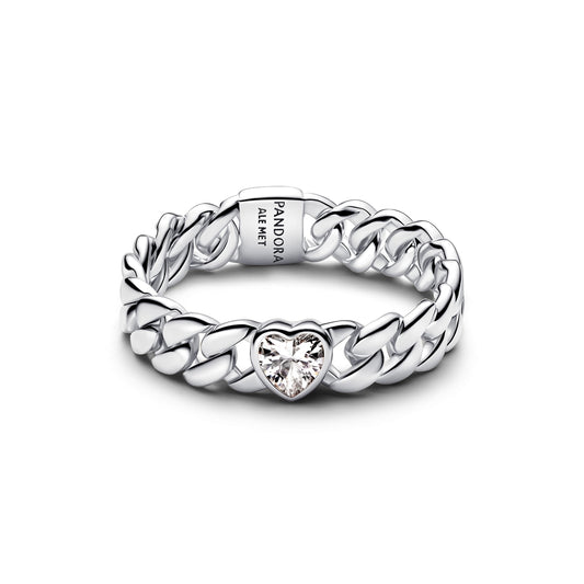 Pandora Silver Heart Cuban Chain Ring