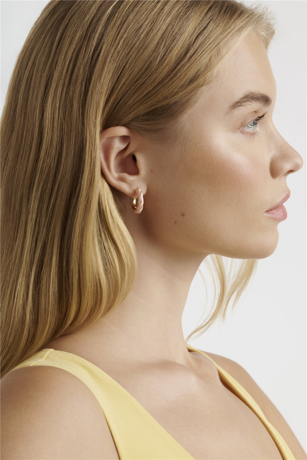 Ted Baker Gold Trinna Twisted Light Pink Enamel Hoops