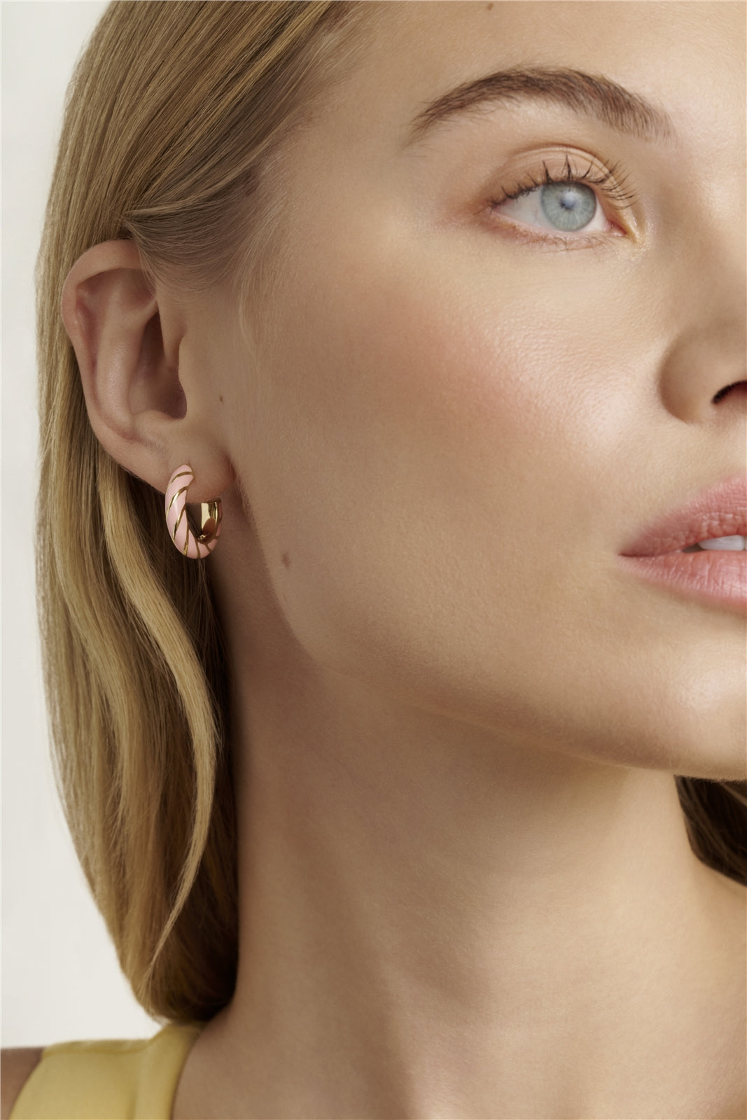 Ted Baker Gold Trinna Twisted Light Pink Enamel Hoops