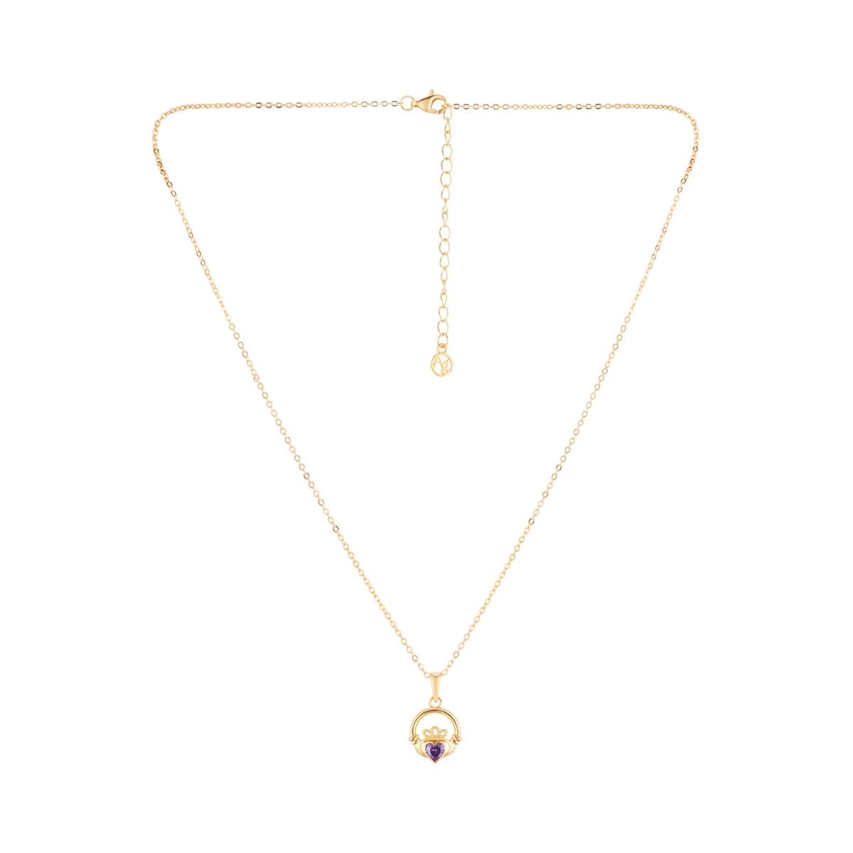 Argento Gold February Amethyst Claddagh Birthstone Necklace