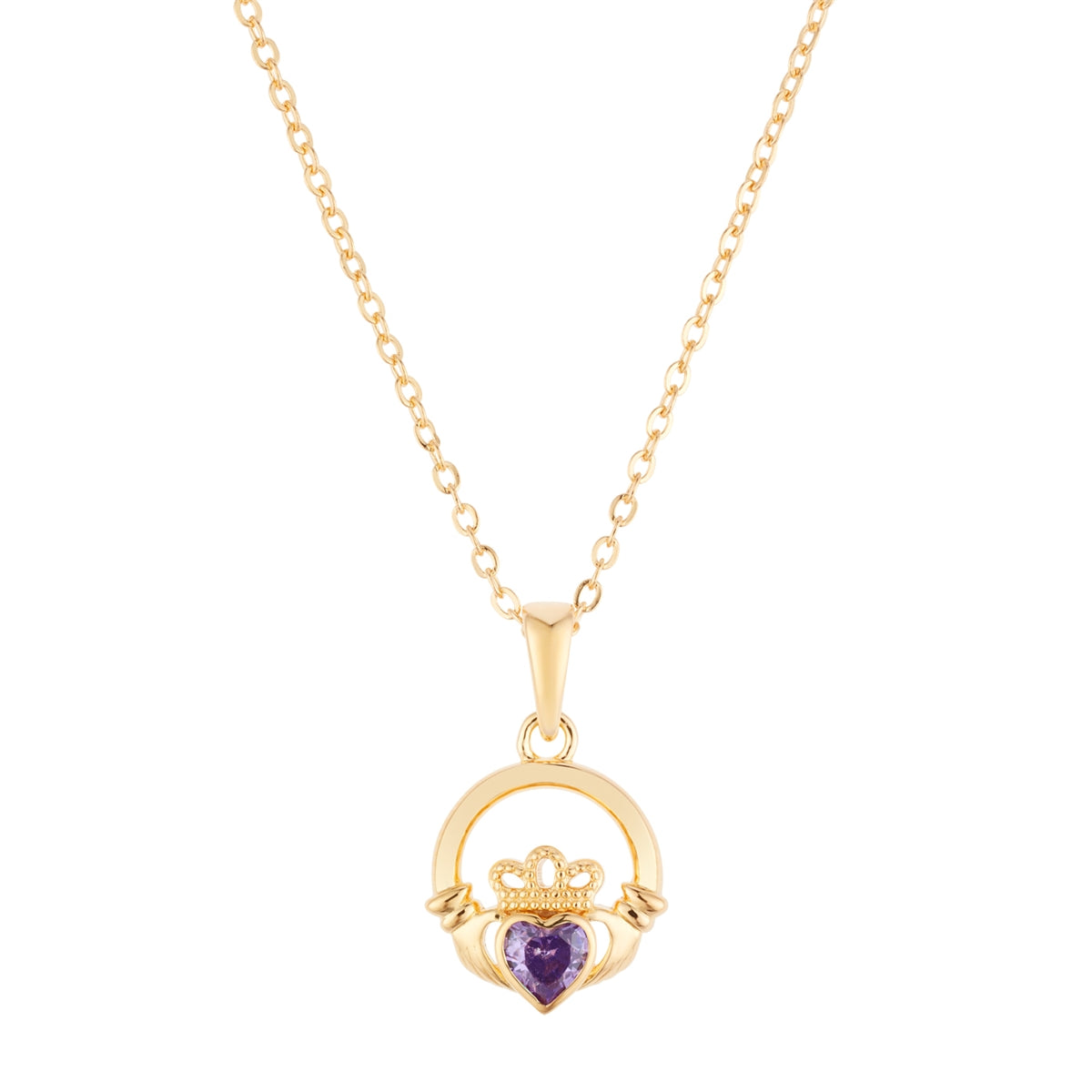 Argento Gold February Amethyst Claddagh Birthstone Necklace