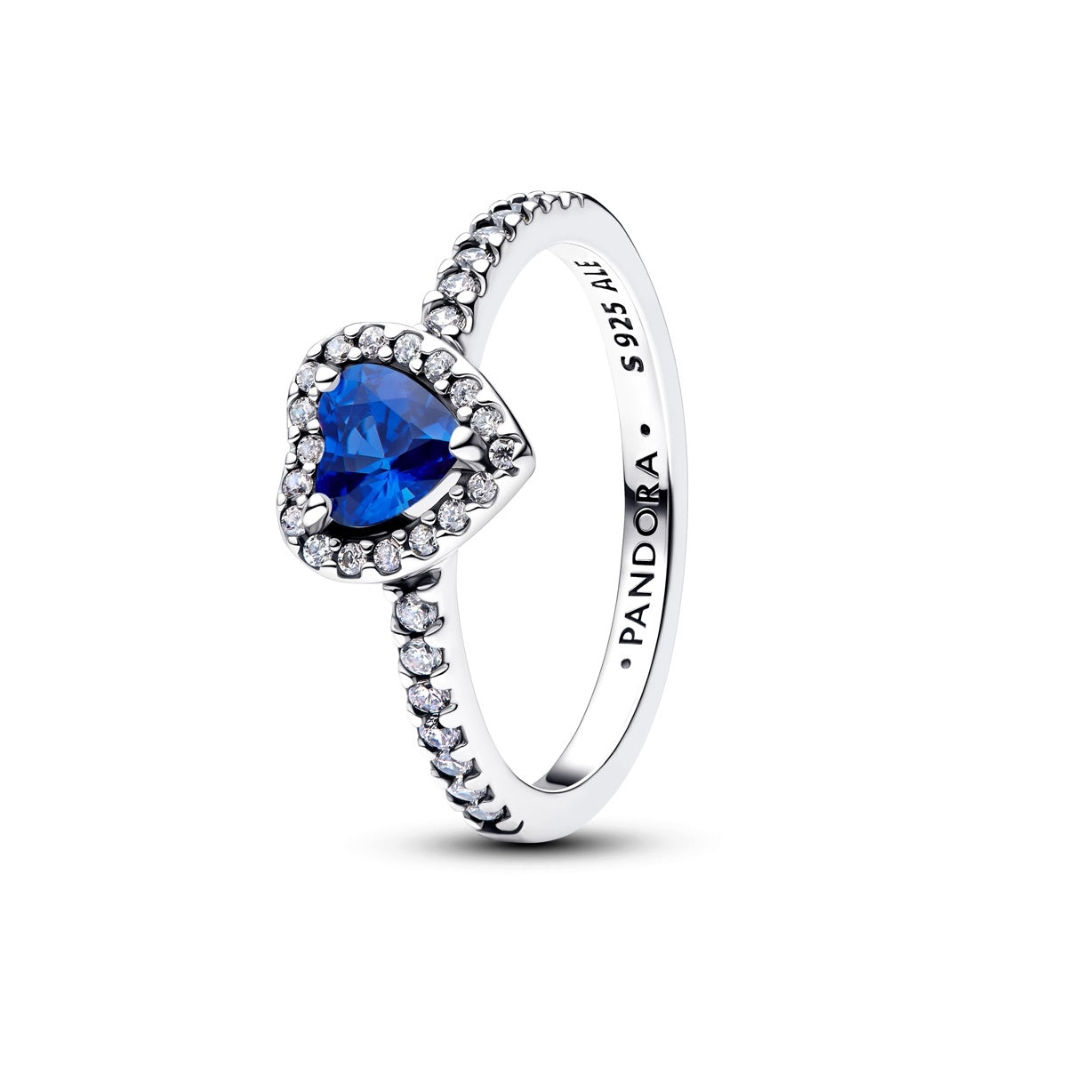 Pandora Silver Elevated Princess Blue Heart Ring