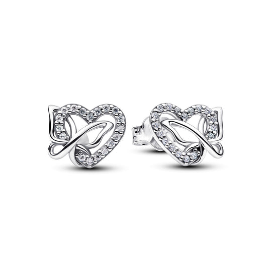 Pandora Silver Entwined Heart & Butterfly Stud Earrings
