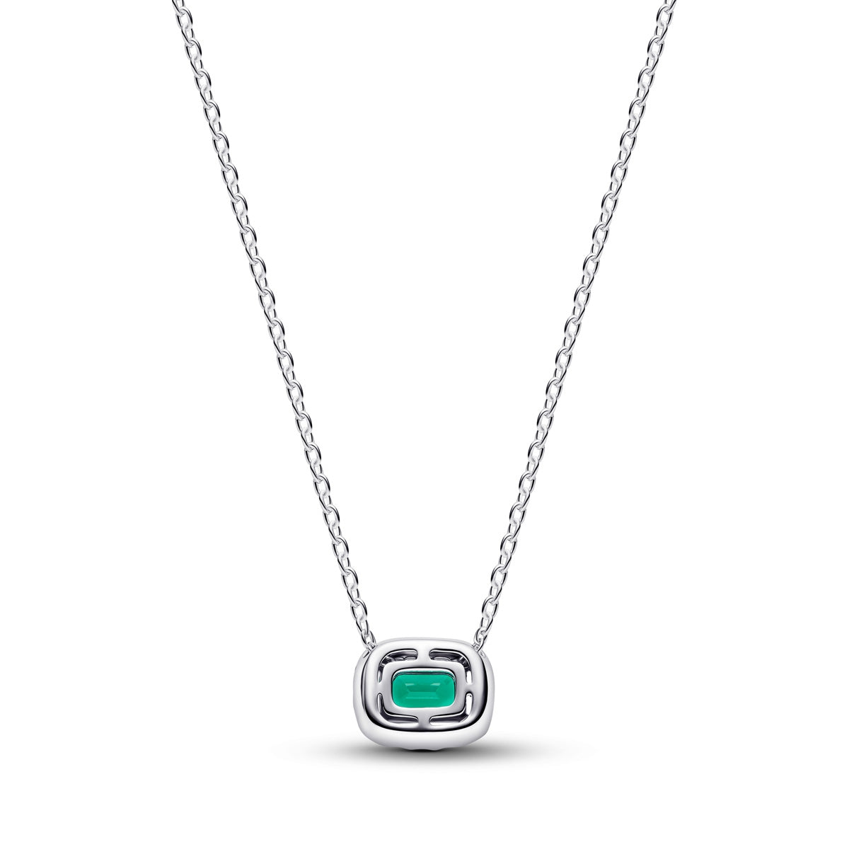 Pandora Silver Rectangular Sparkling Green Halo Pendant Necklace