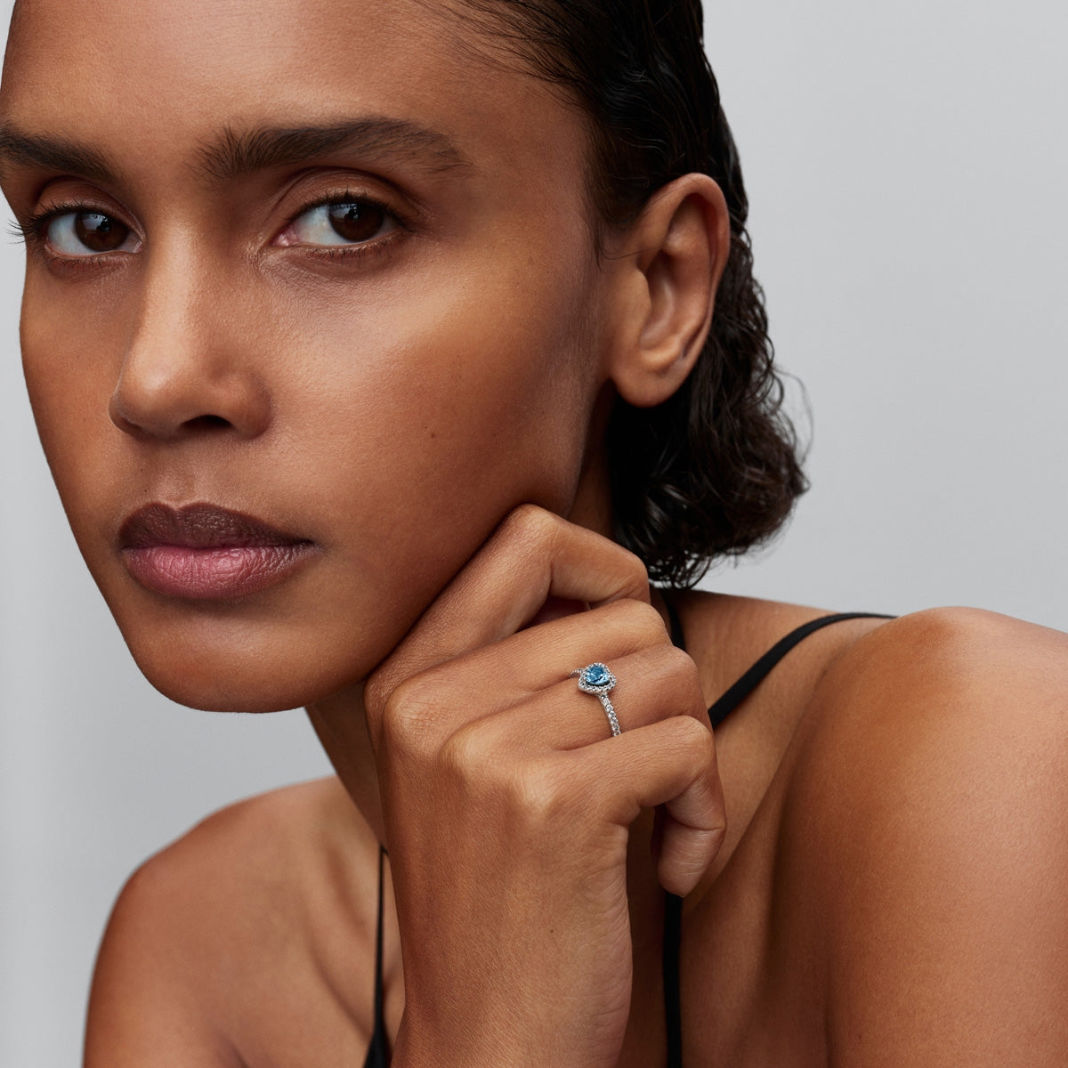 Pandora Silver Elevated Light Blue Heart Ring