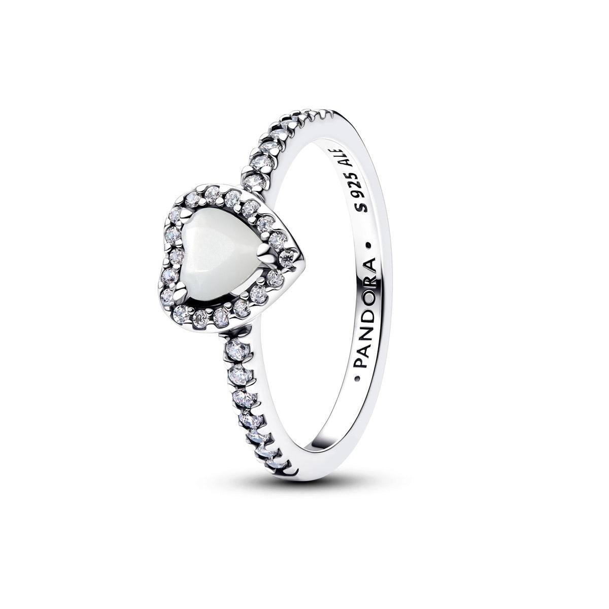 Pandora Silver Elevated White Heart Ring