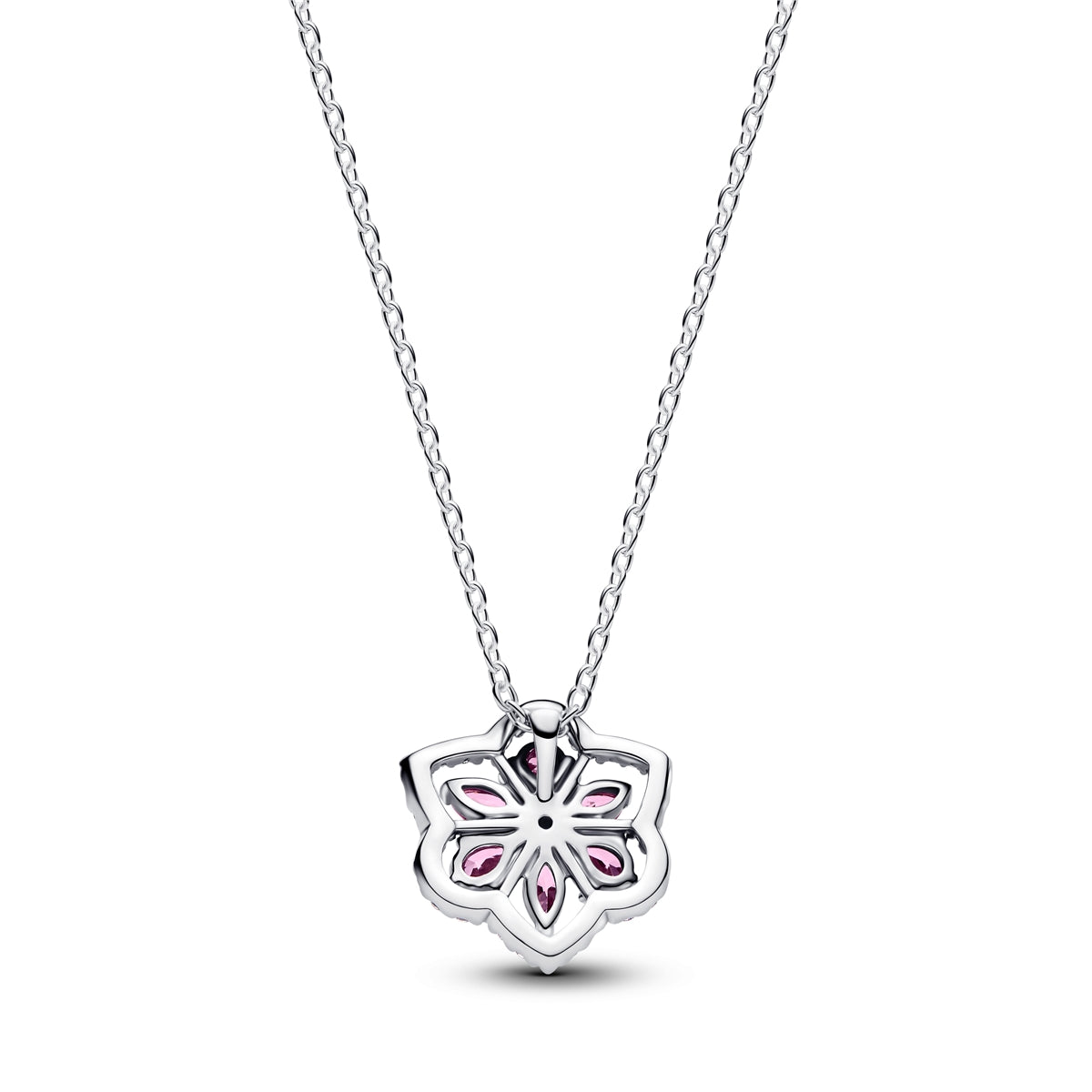 Pandora Silver Herbarium Sparkling Pink Flower Pendant Necklace