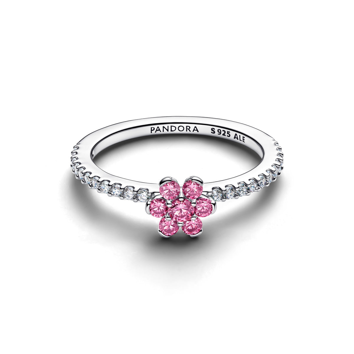 Pandora Silver Sparkling Pink Flower Ring