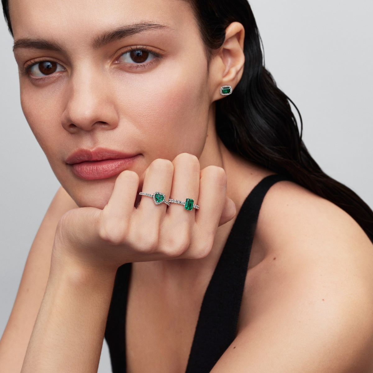 Pandora Silver Sparkling Green Rectangular Stud Earrings