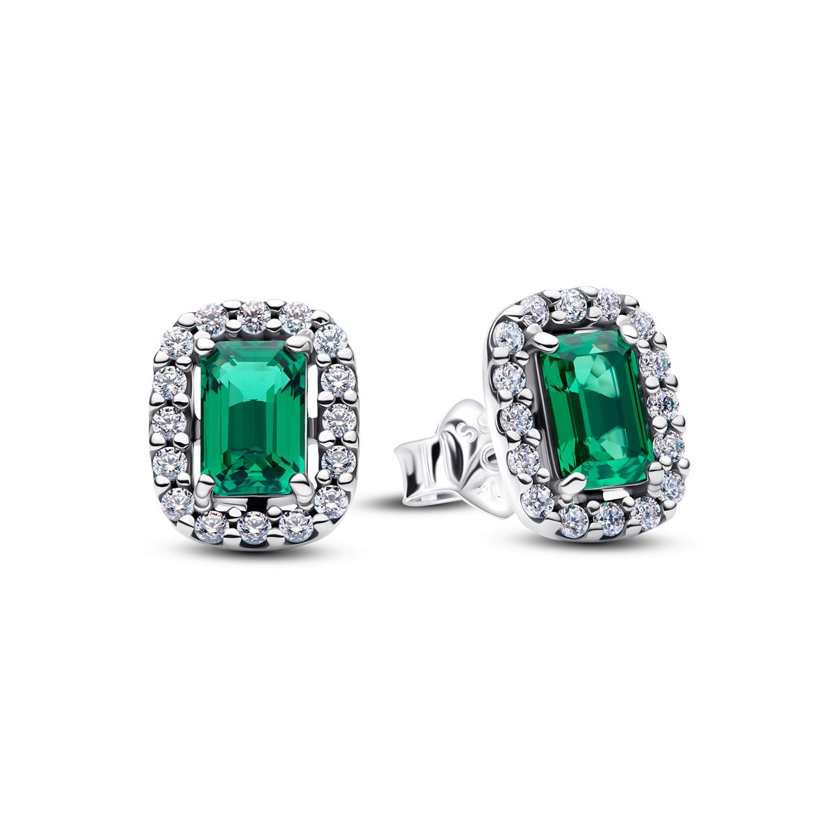 Pandora Silver Sparkling Green Rectangular Stud Earrings
