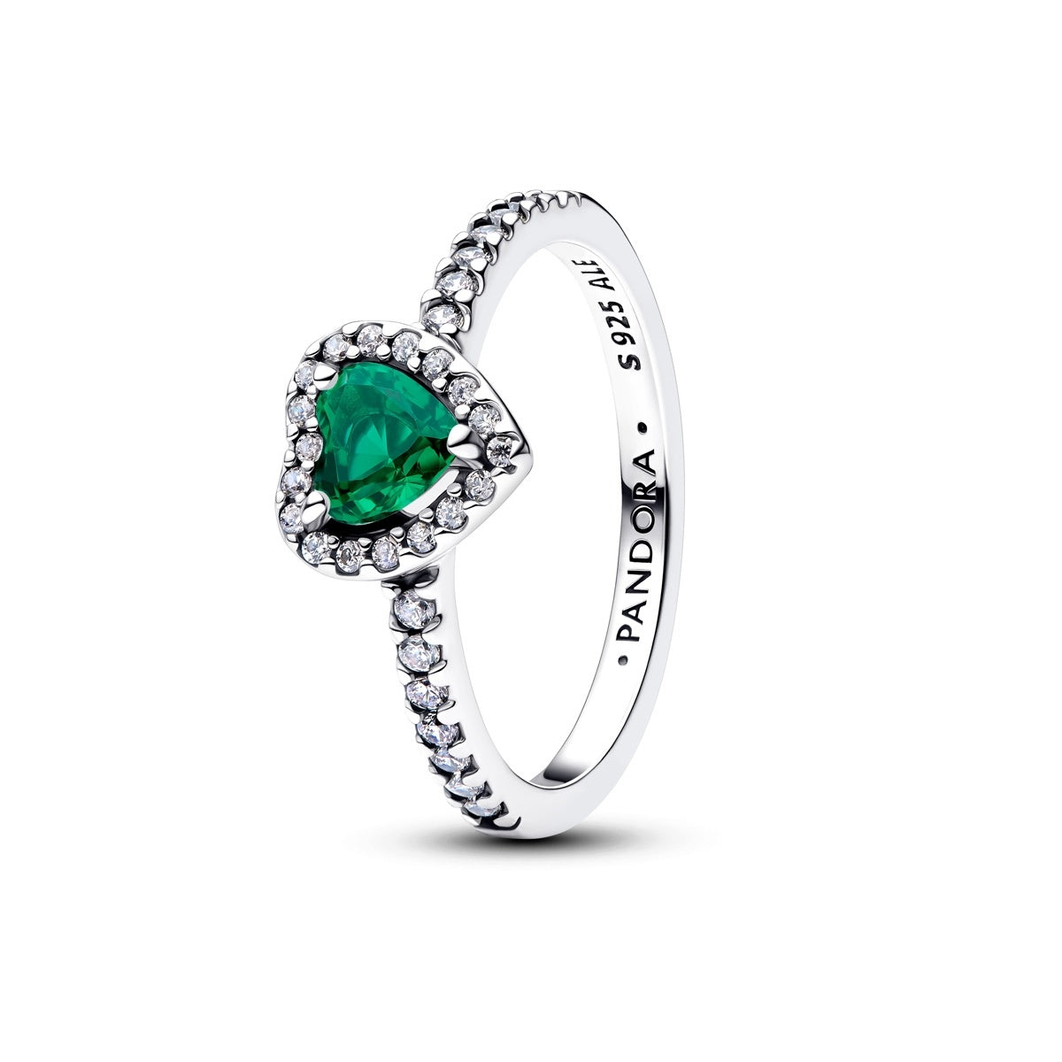 Pandora Silver Elevated Royal Green Heart Ring