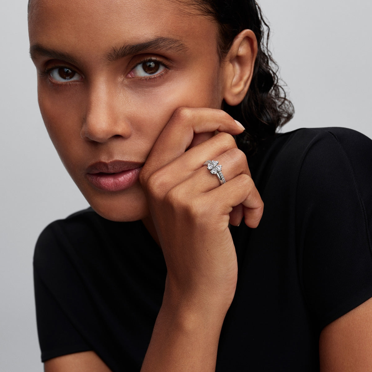 Pandora Silver Sparkling Lucky Clover Splittable Ring