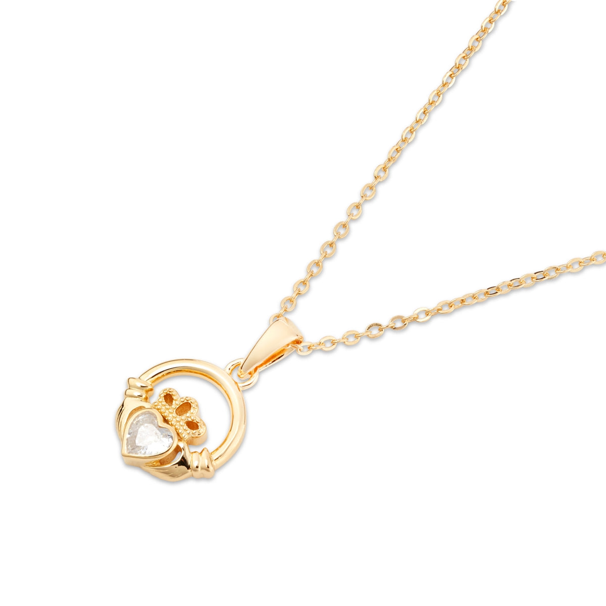 Argento Gold April CZ Claddagh Birthstone Necklace