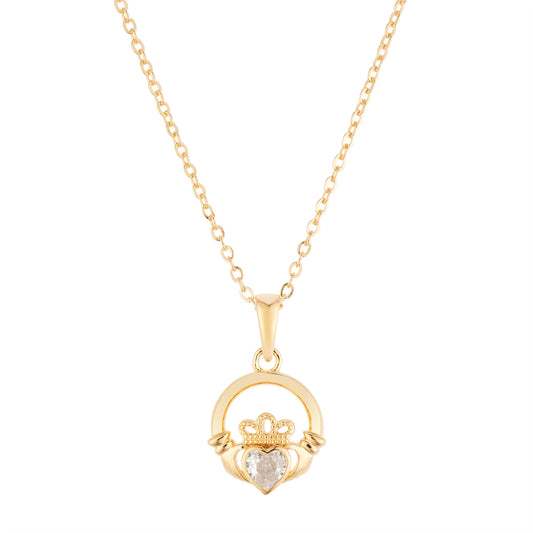 Argento Gold April CZ Claddagh Birthstone Necklace
