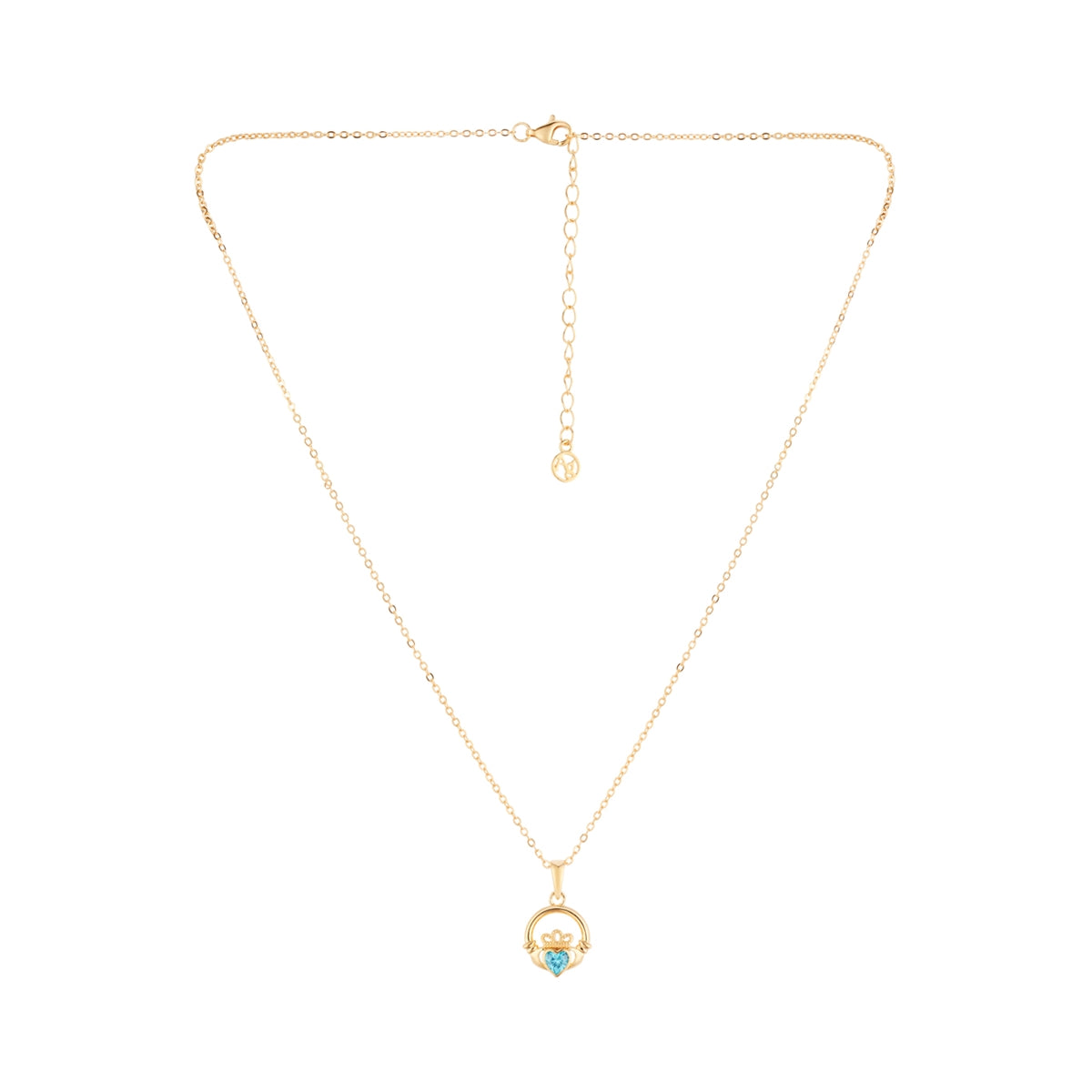 Argento Gold March Aquamarine Claddagh Birthstone Necklace