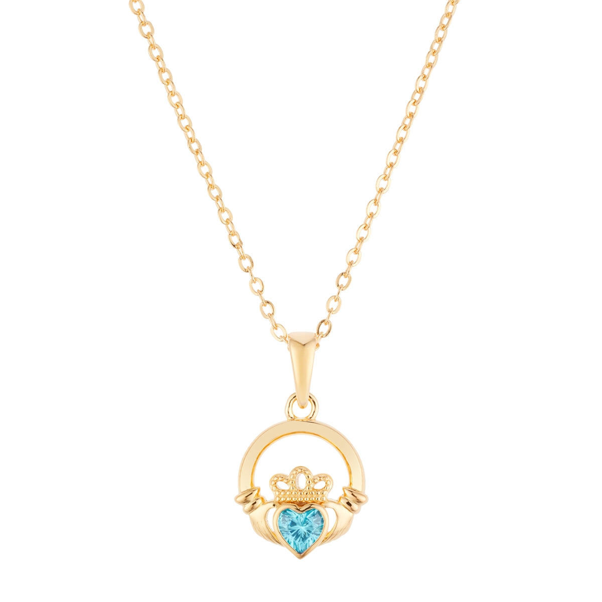 March Aquamarine Claddagh Birthstone Necklace
