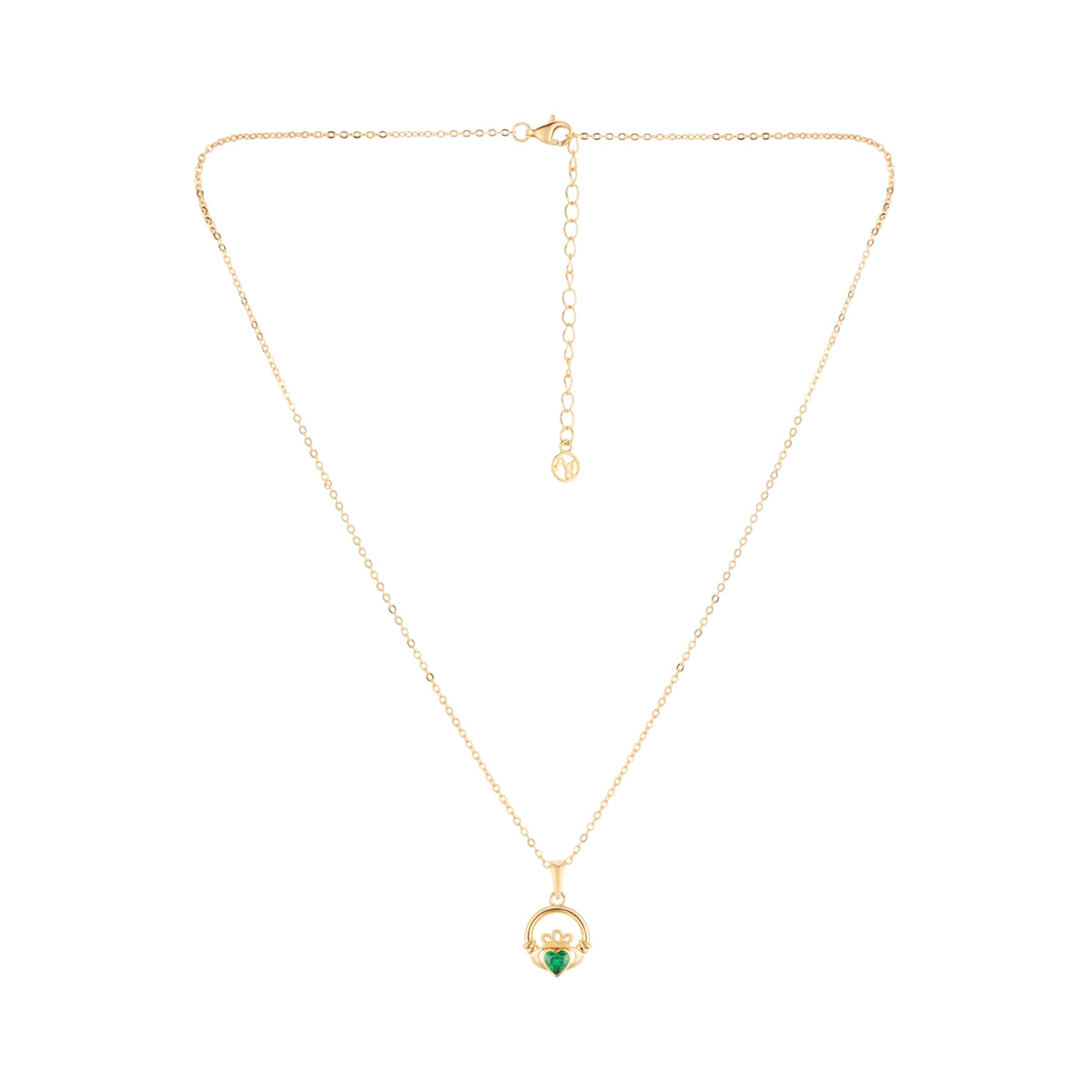 Argento Gold May Green CZ Claddagh Birthstone Necklace
