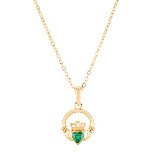 Argento Gold May Green CZ Claddagh Birthstone Necklace