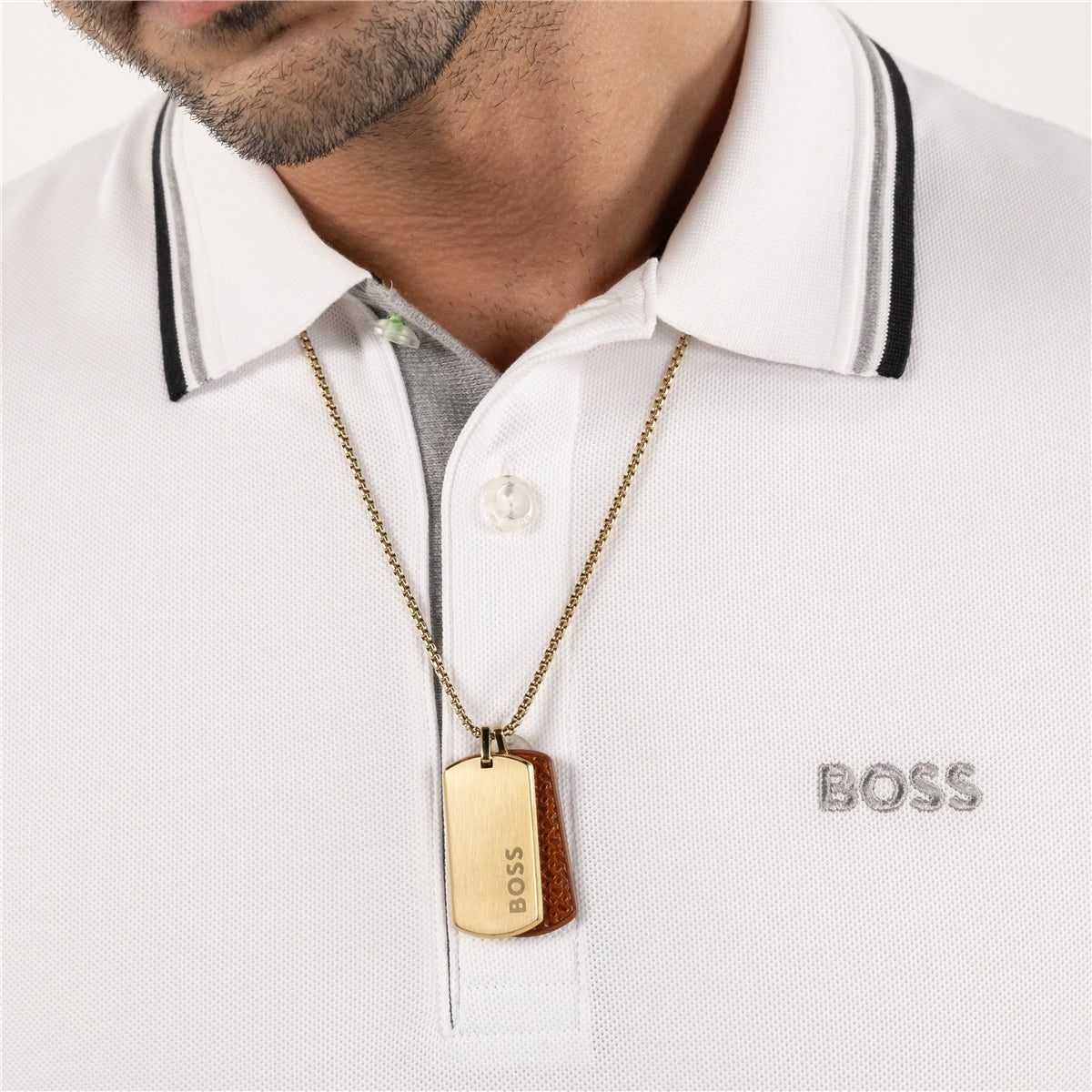 Boss Devon Dog Tag Gold Necklace
