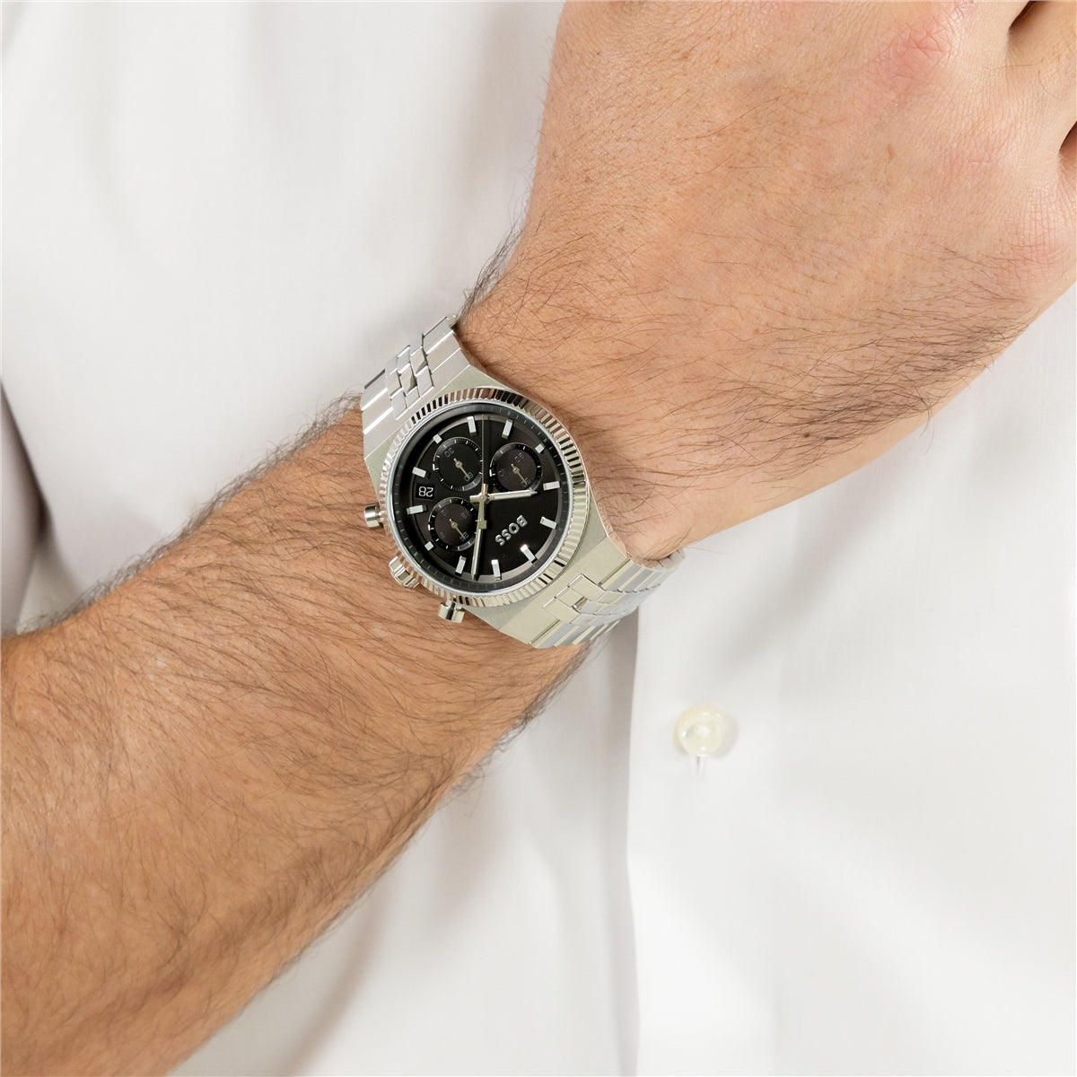 Boss Silver Candor Prime Black Dial Watch