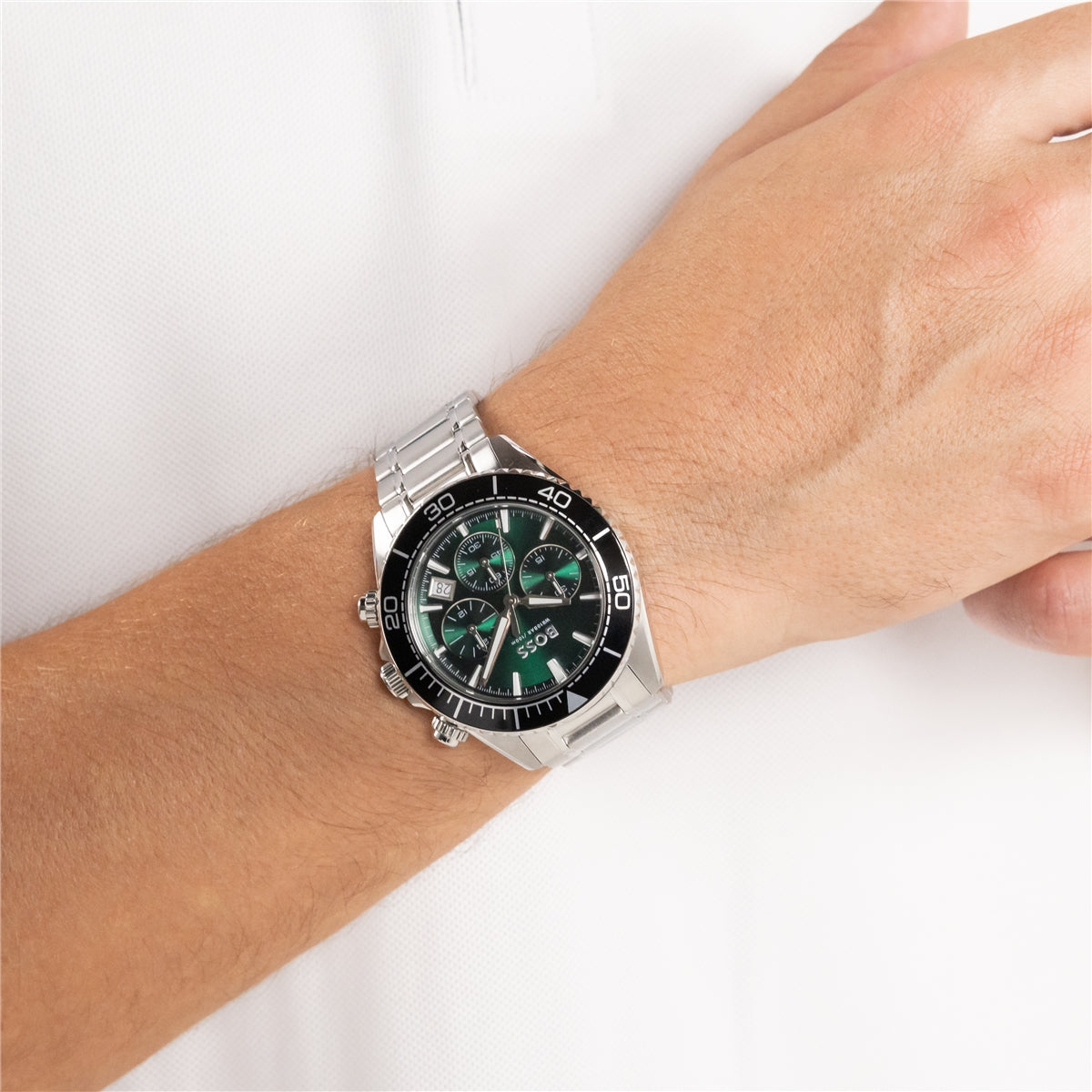 Boss Silver Sealiner Green Black Dial Watch