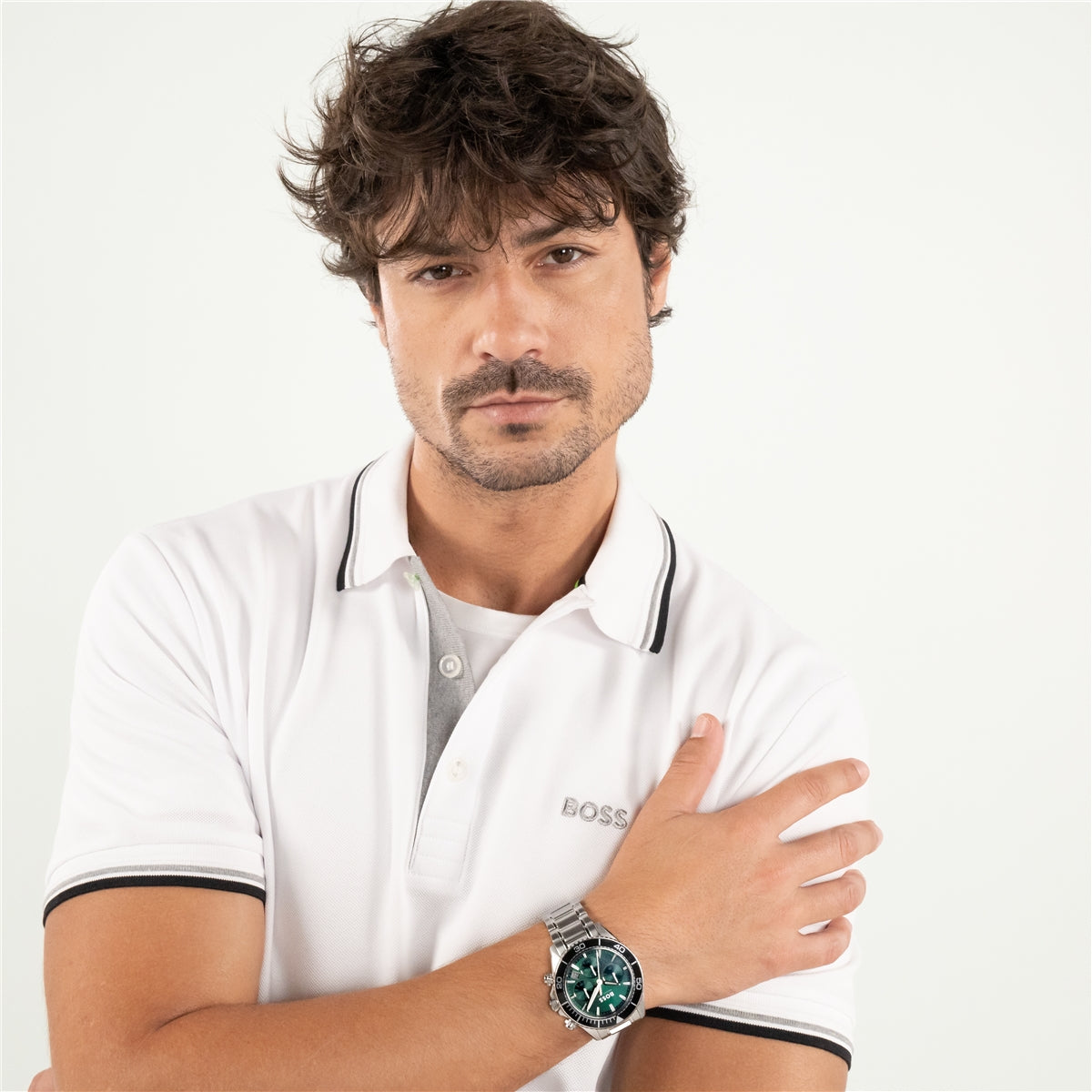 Boss Silver Sealiner Green Black Dial Watch