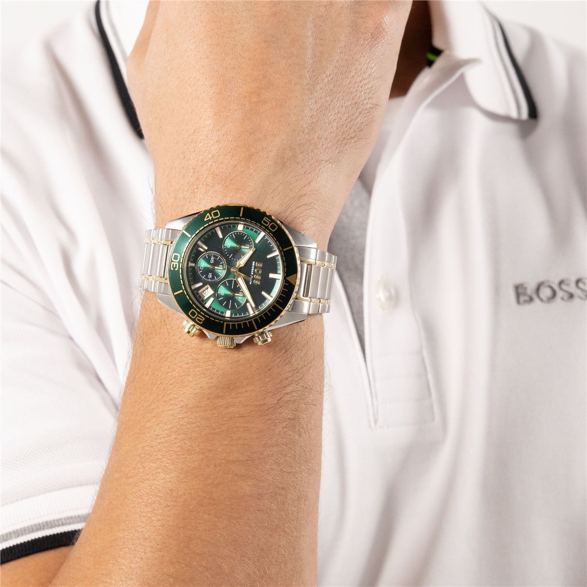 Boss Two Tone Sealiner Green Dial Watch