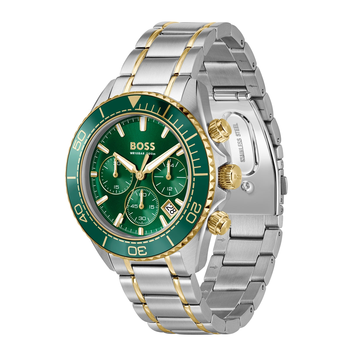 Boss Two Tone Sealiner Green Dial Watch