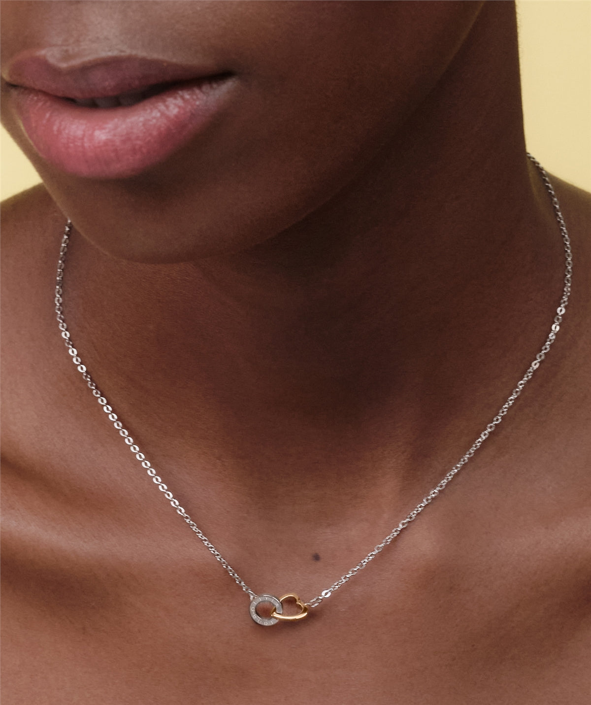 Olivia Burton Silver Kindred Interlink Rose Gold Heart Necklace