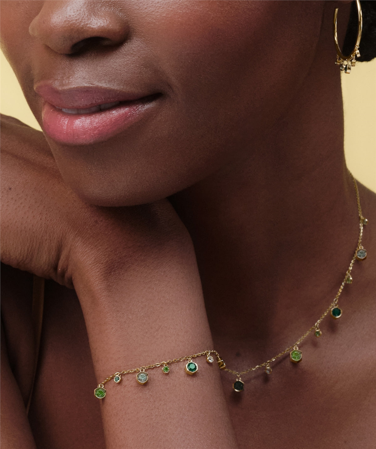 Olivia Burton Gold Mini Droplet Green Bracelet