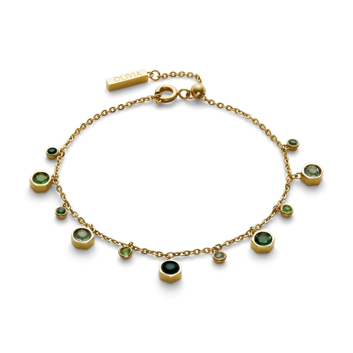Olivia Burton Gold Mini Droplet Green Bracelet