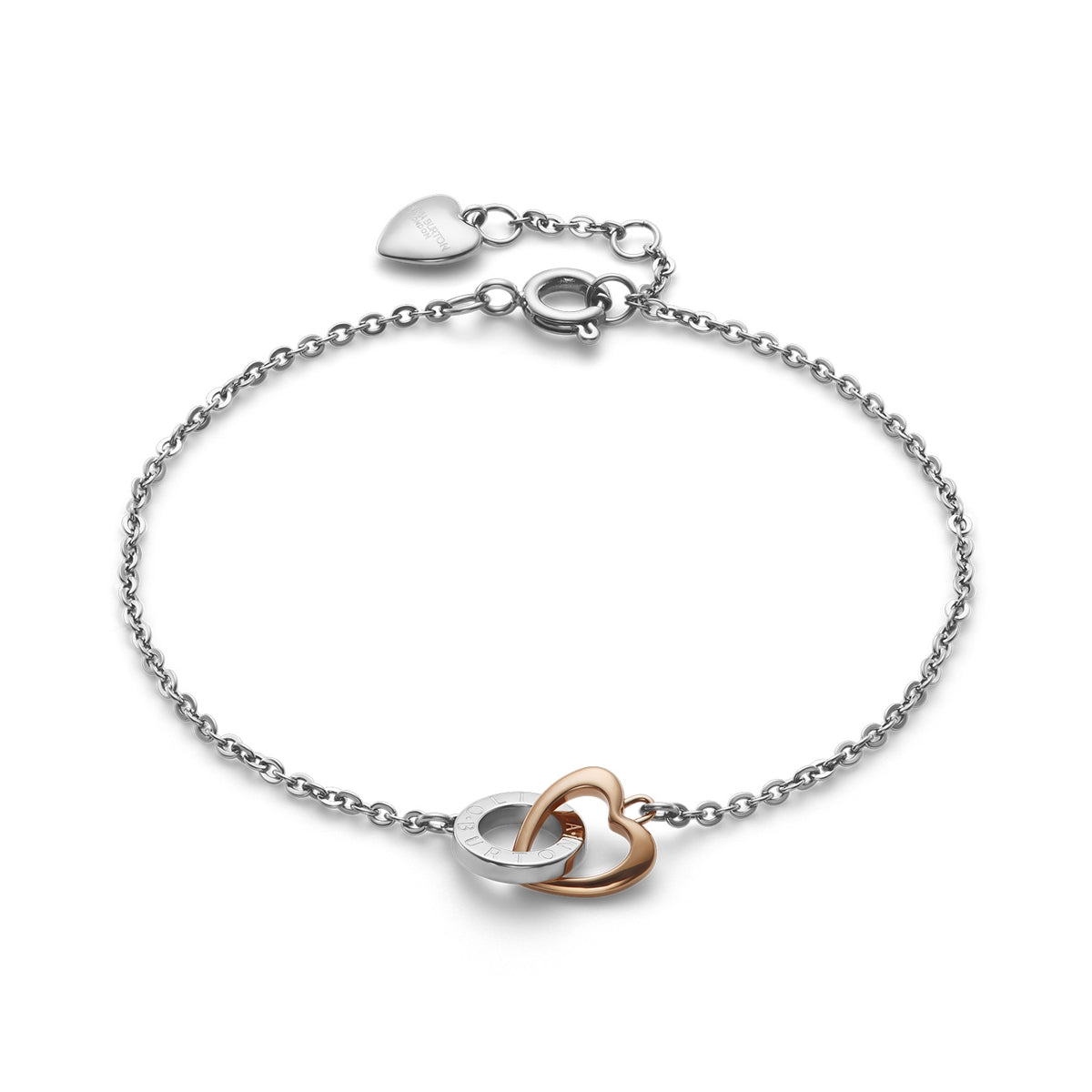 Olivia Burton Silver Kindred Interlink Rose Gold Heart Bracelet