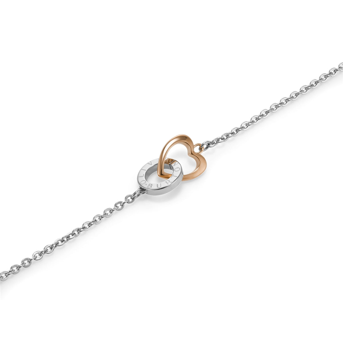 Olivia Burton Silver Kindred Interlink Rose Gold Heart Bracelet
