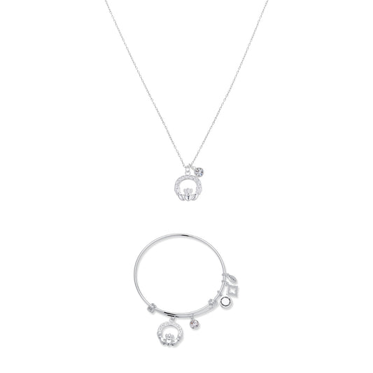 Karma Silver Claddagh CZ Charm Set