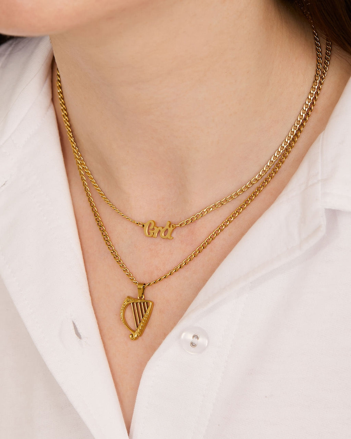 Over & Over Gold Grá Harp Necklace Set