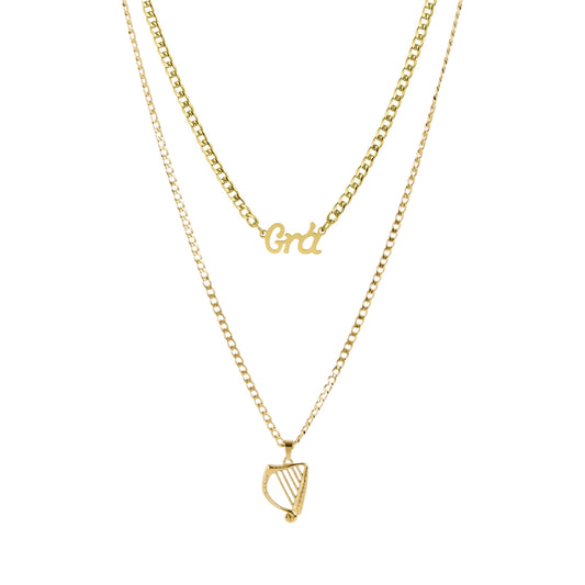 Over & Over Gold Grá Harp Necklace Set