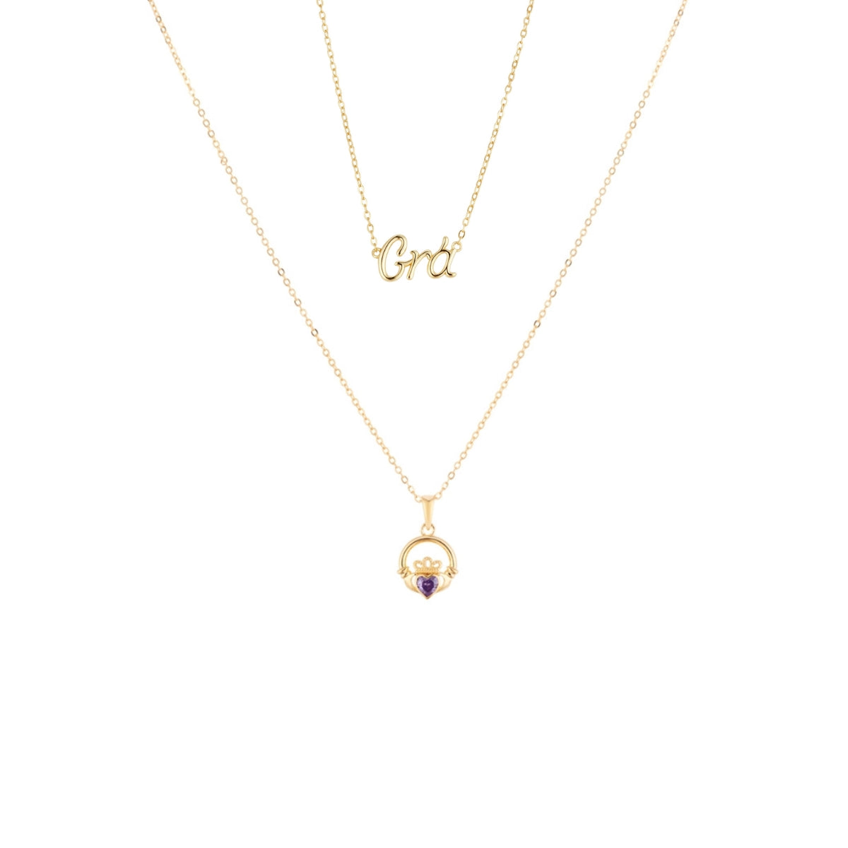Argento Gold February Claddagh Birthstone Grá Necklace Set