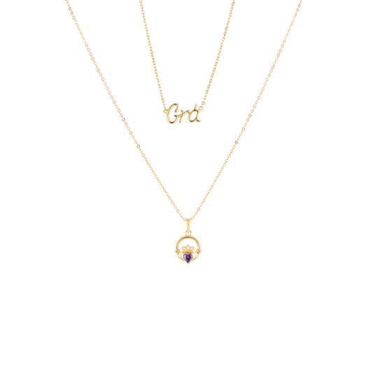 Argento Gold February Claddagh Birthstone Grá Necklace Set