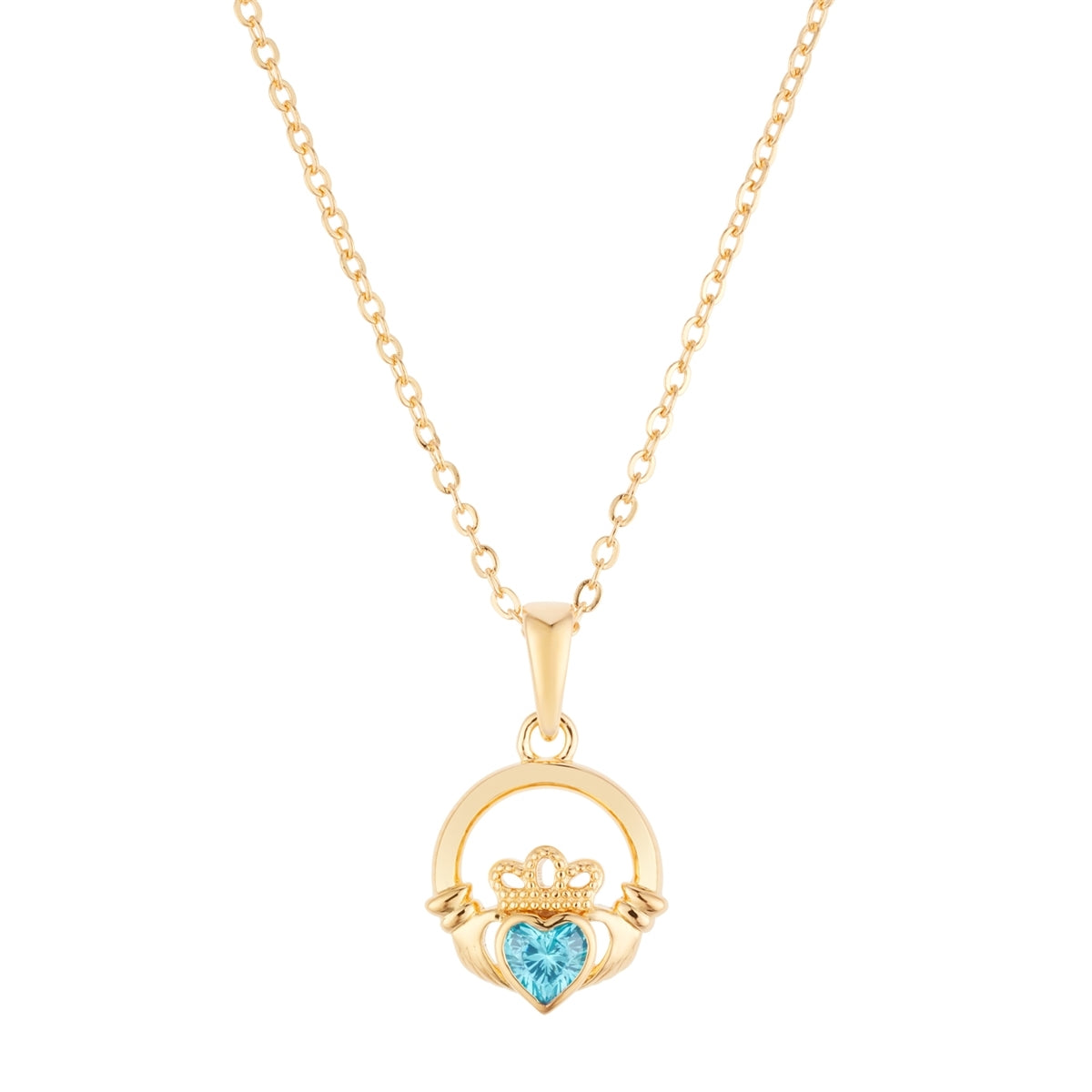Argento Gold March Claddagh Birthstone Grá Necklace Set