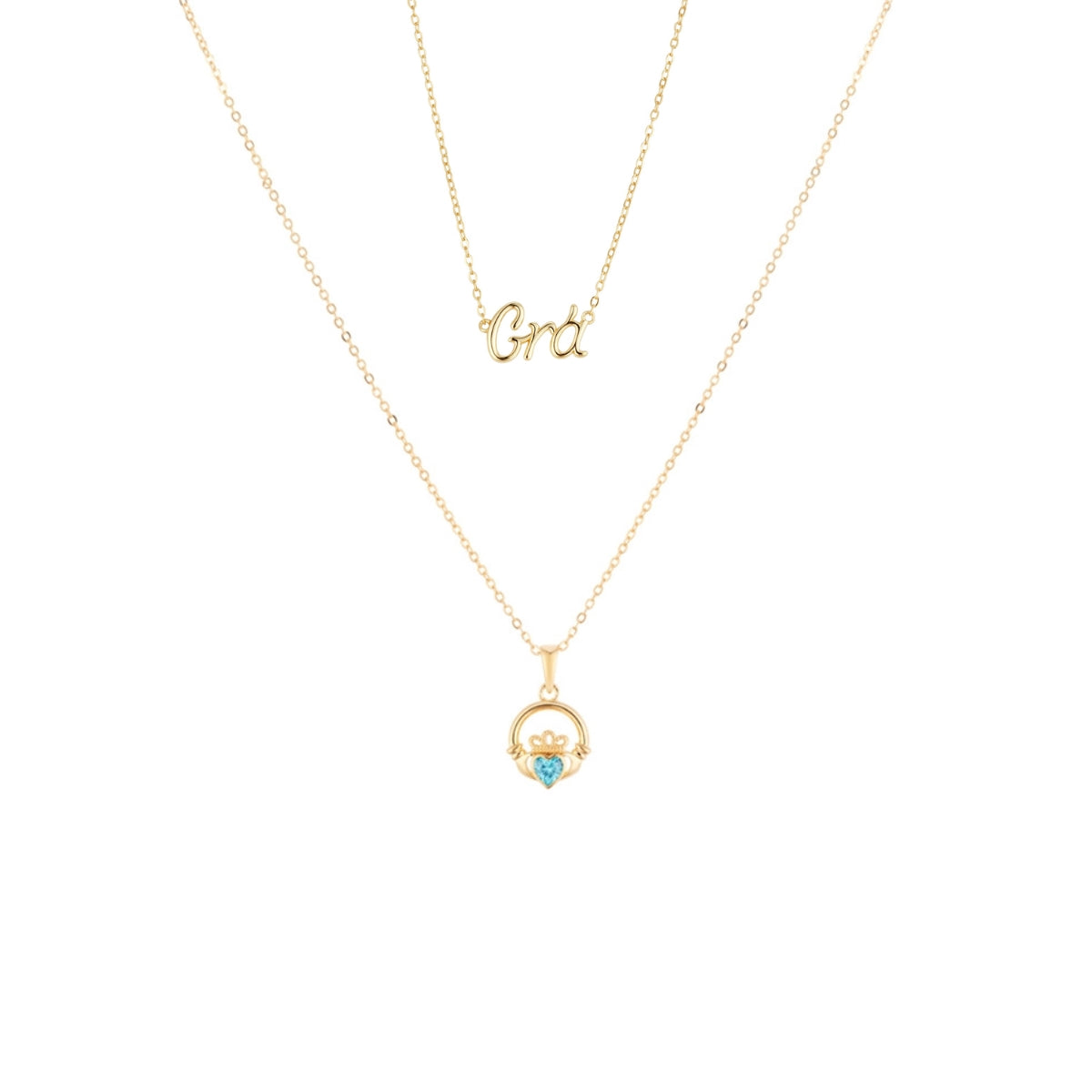 Argento Gold March Claddagh Birthstone Grá Necklace Set