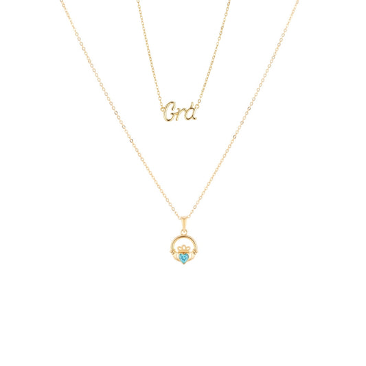 Argento Gold March Claddagh Birthstone Grá Necklace Set