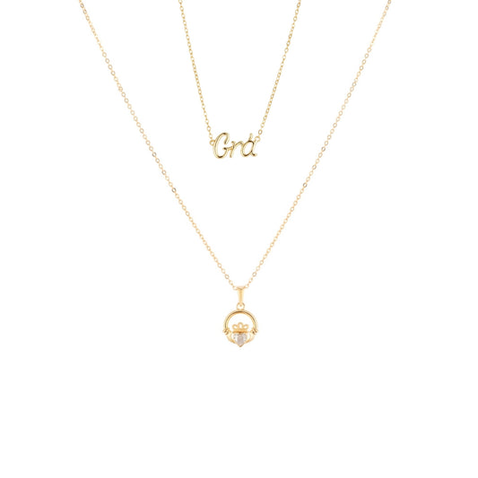 Argento Gold April Claddagh Birthstone Grá Necklace Set