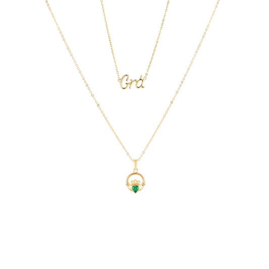 Argento Gold May Claddagh Birthstone Grá Necklace Set