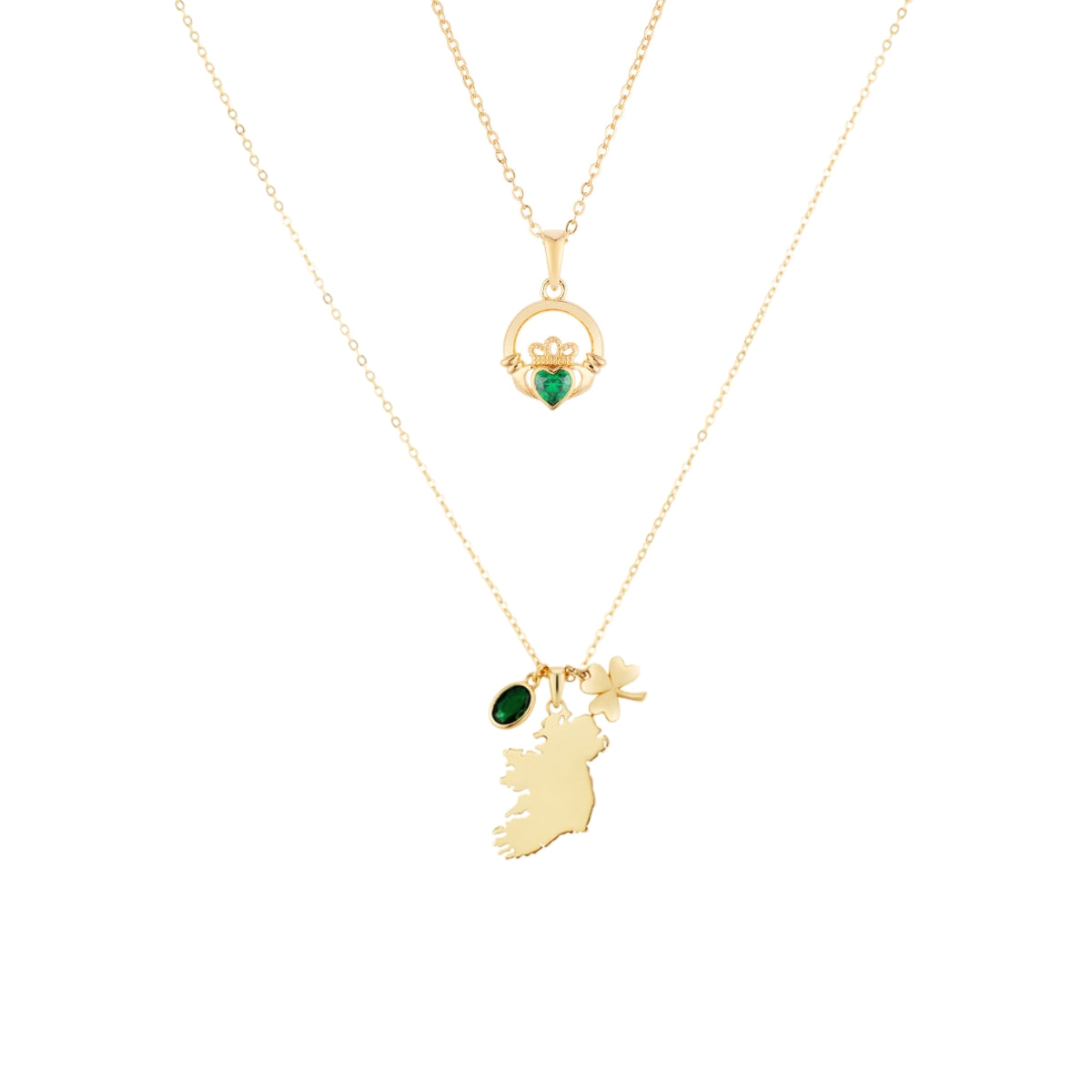 Argento Gold Green Ireland Claddagh Necklace Set