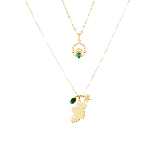 Argento Gold Green Ireland Claddagh Necklace Set