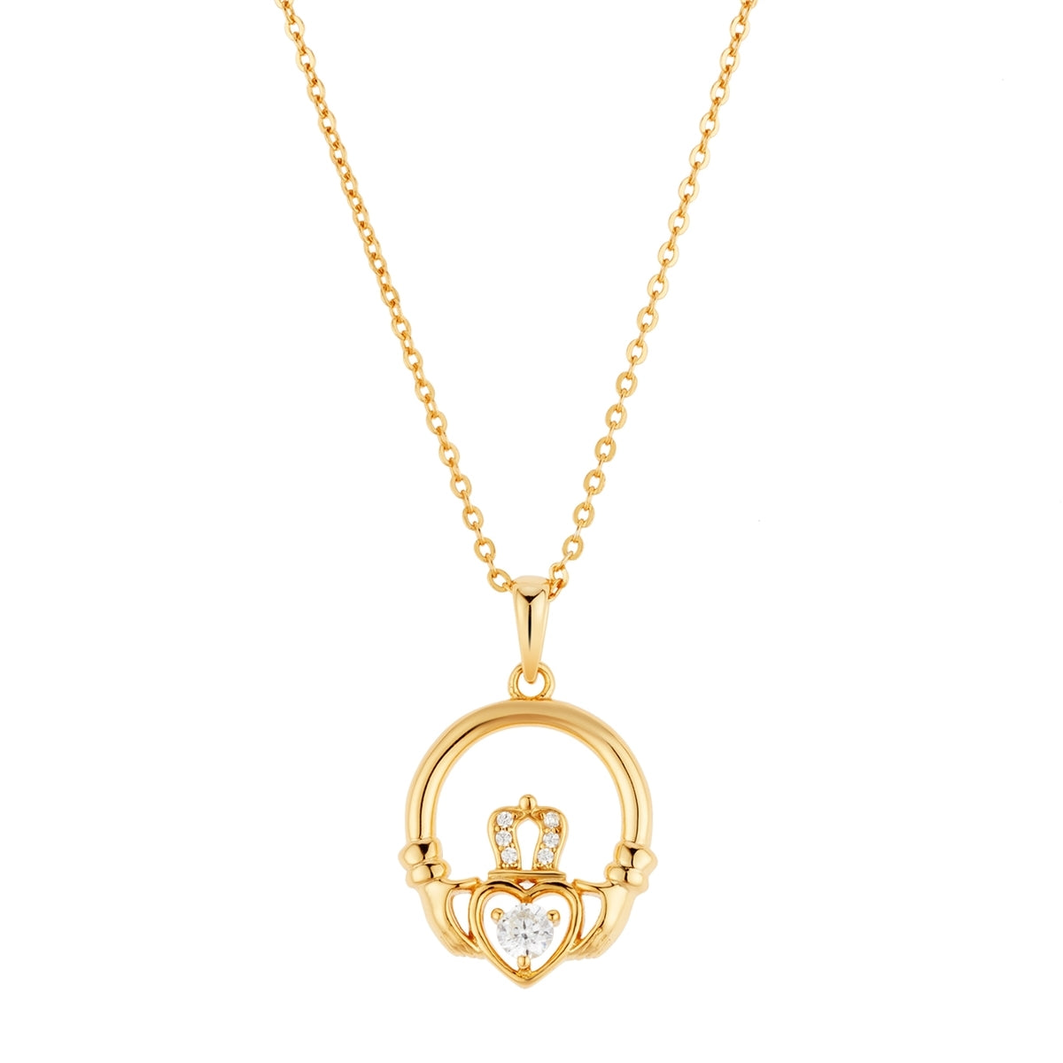 Argento Gold Harp Claddagh CZ Necklace Set