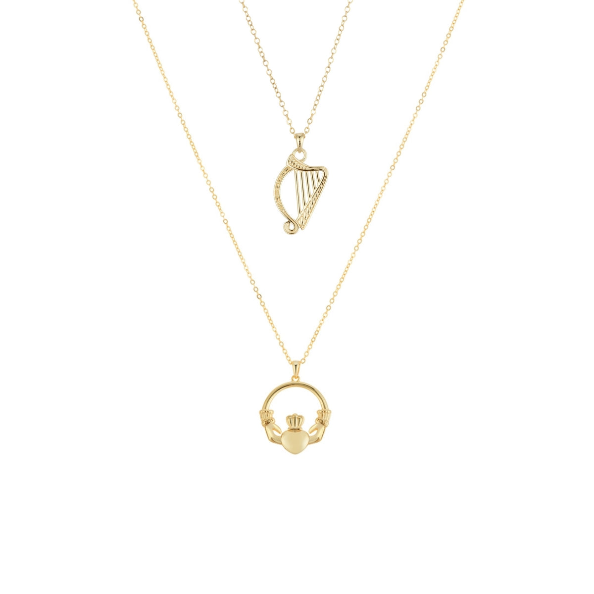Argento Gold Harp Puffy Claddagh Necklace Set